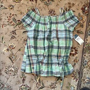 Ralph Lauren Plaid Off-the Shoulder spring/ Summer Top-XXS